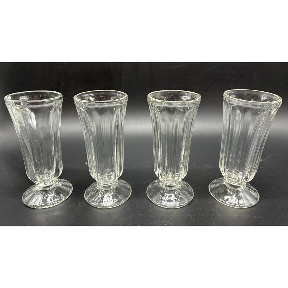 Anchor Hocking Vintage Clear Glass Sundae Milkshake Parfait Glasses - Set of 4